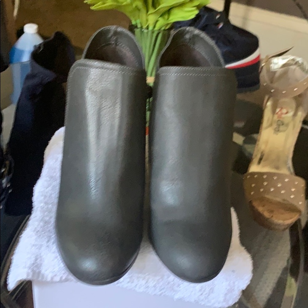 Grey leather boots